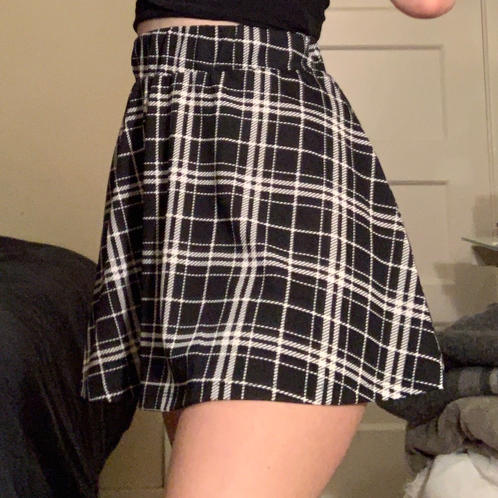 Black and white plaid skater skirt